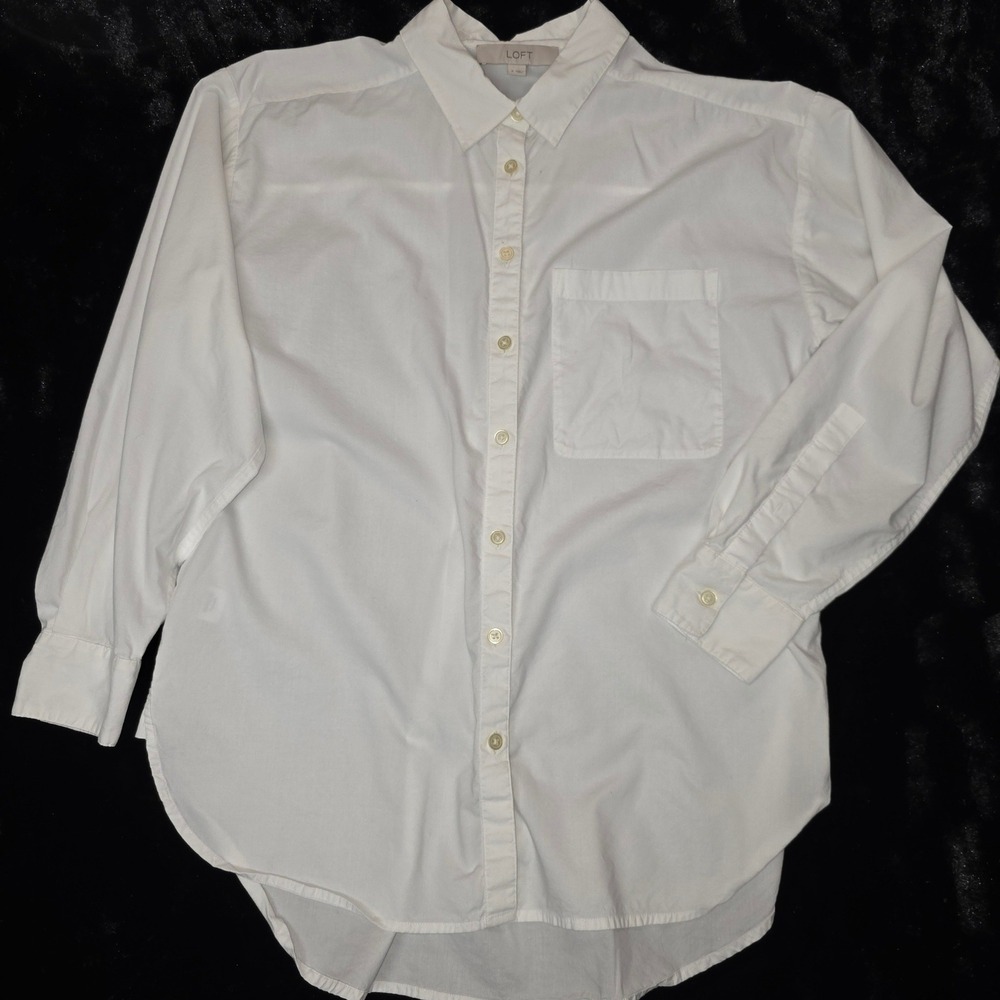 LOFT Button Down Shirt Womens Small White Cotton Modal Oxford‎ Blouse, GUC